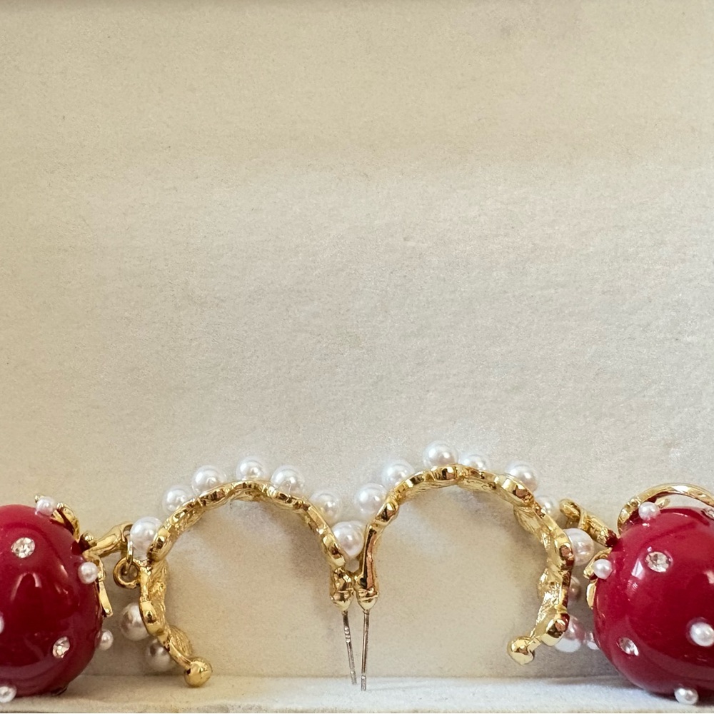 Elegant Gold and Red Hoop Earrings